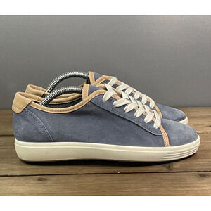 ECCO Women's Soft 7 Piping Lace Up Sneakers Size 35 EU Light Blue Suede